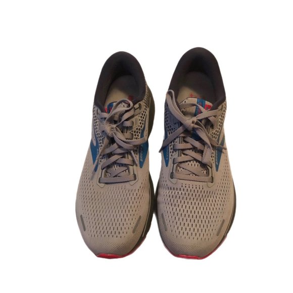 Brooks Ghost 14 Gray Blue Red Running Shoes 1103691D078, Men\'s Size 11